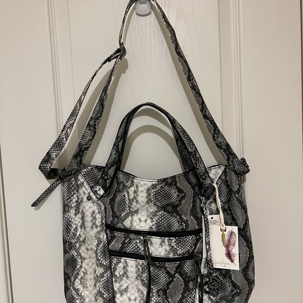 Jessica Simpson Black and White Phython Zoey Satchel